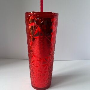 Starbucks Ruby Red Textured Cup with Straw